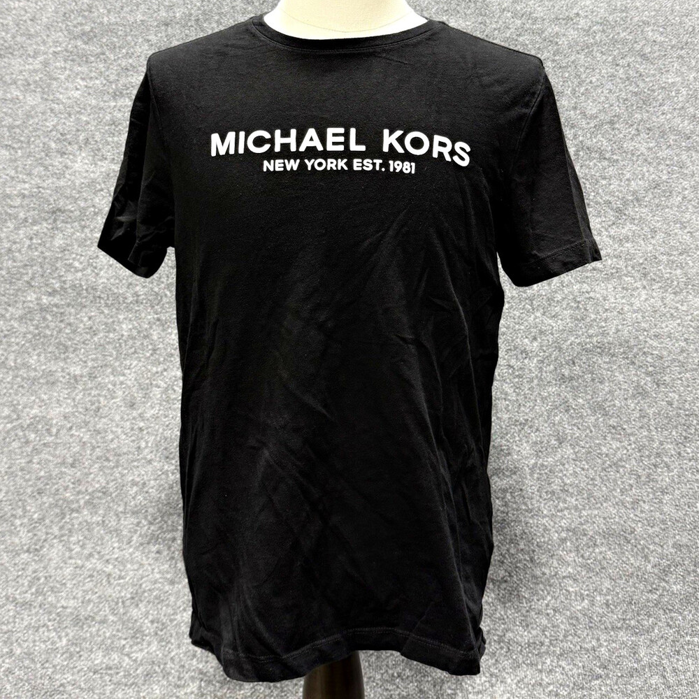 Michael Kors Mens Black Logo T-Shirt Size M New York Est 1981 Crew Neck
